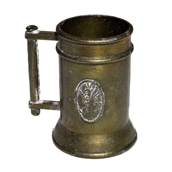Vintage Brass Mini Stein Tankard Goblet Trinket Dish Lion Crest Handle - Picture 3 of 6